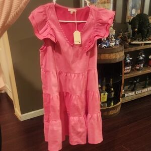 JODIFL Pink Ruffled Smocked Sundress